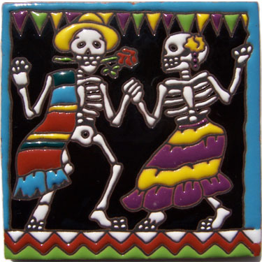 Mexican Talavera Ceramic Colonial Tile Day of dead -- 3017 Dancing